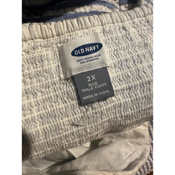 Seersucker Blue White Chevron Striped Strapless Smocked Mini Dress Size 2X Plus - Picture 3 of 13